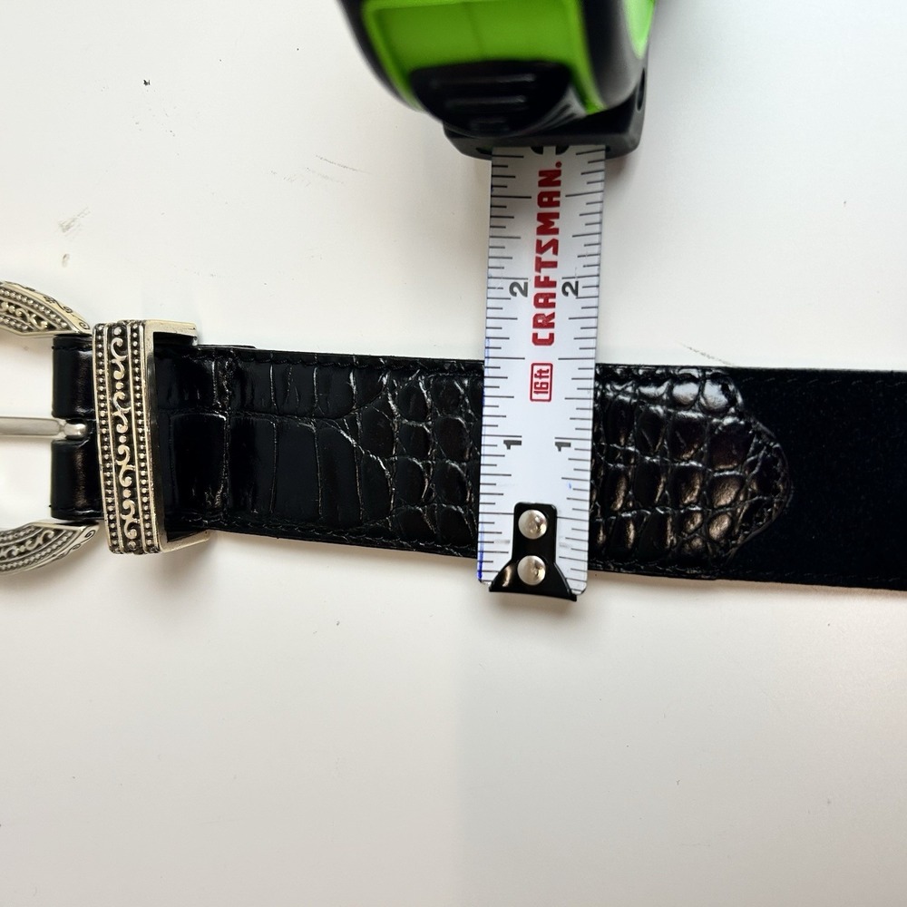 BRIGHTON Classic Reptile Leather Belt Black Silver Size ML‎ 32 VIntage Western - Picture 7 of 7